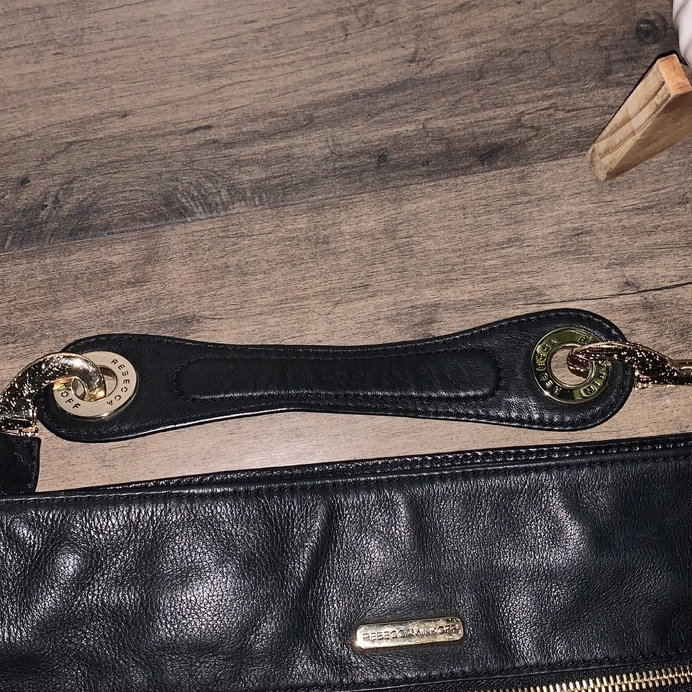 REBECCA MINKOFF BLACK LEATHER GOLD STUDDED HANDBAG - Picture 8 of 10